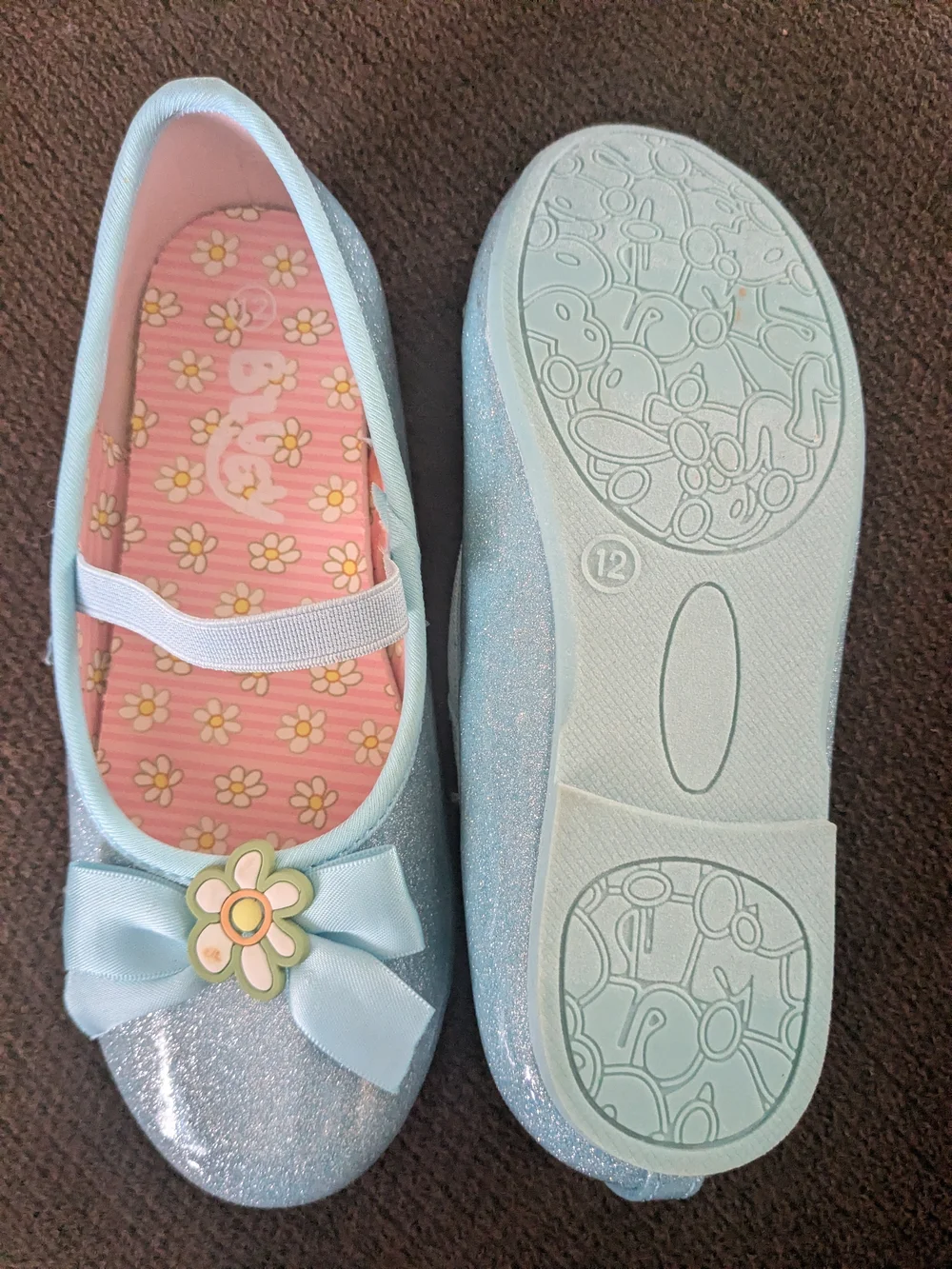 Bluey Girls Blue Glitter Mary Jane Shoes with Daisy Accent